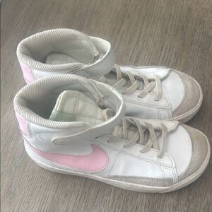 Nike White and Pink Blazer Mid 77 Sneakers
